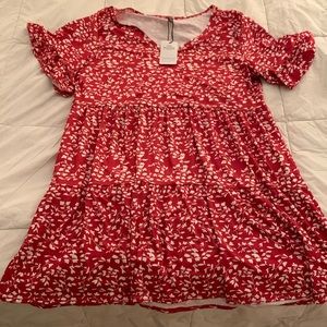 Red floral patterned baby doll dress